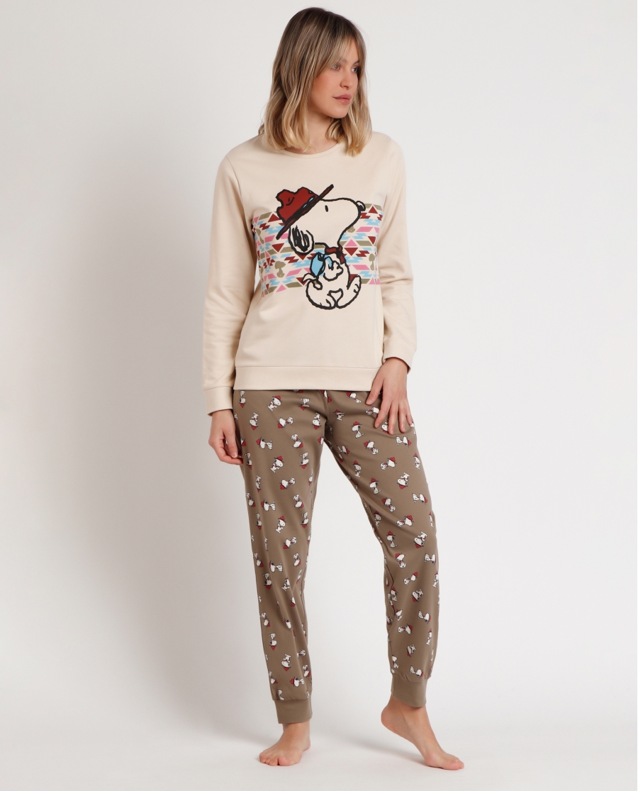 PEANUTS Pijama Manga Larga Felpa Beagle Scouts para Mujer CRUDO