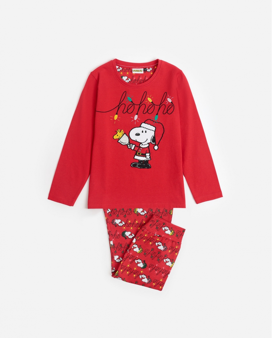 PEANUTS Pijama Manga Larga Ho Ho Ho para Niña ROJO