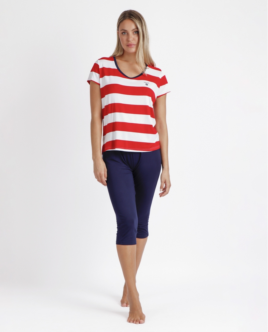 ADMAS Pijama Manga Corta Red Navy para Mujer ROJO