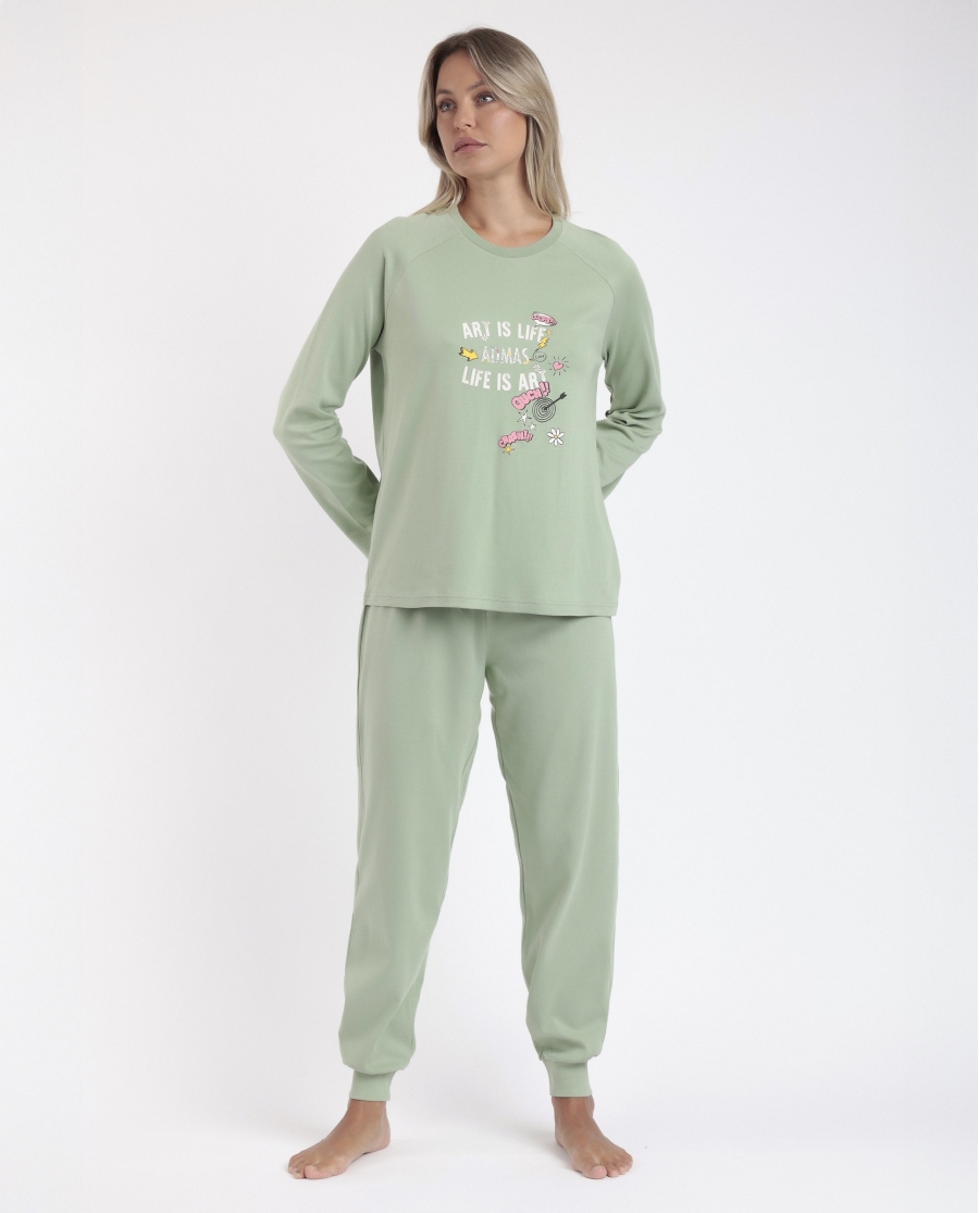 ADMAS Pijama Manga Larga Liso Art Is Life para Mujer VERDE HOJA