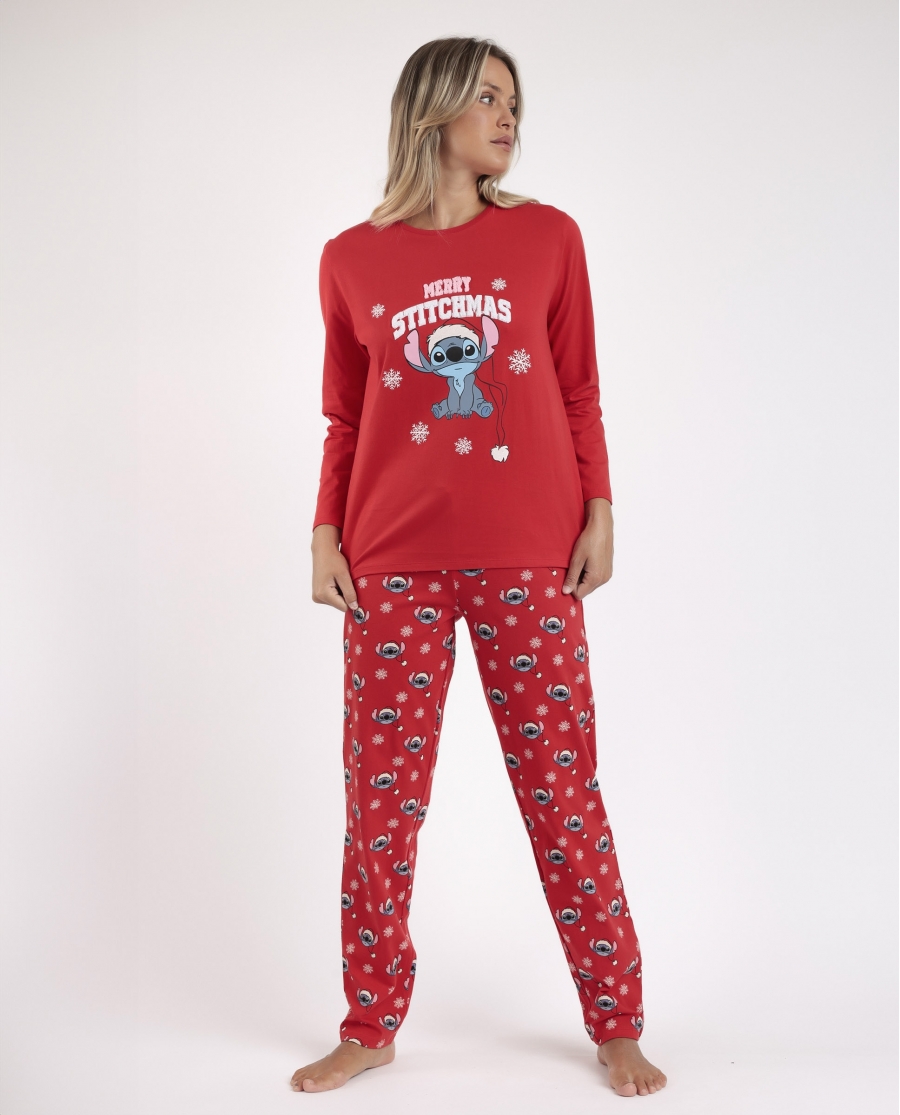 DISNEY Pijama Manga Larga Stitchmas para Mujer ROJO