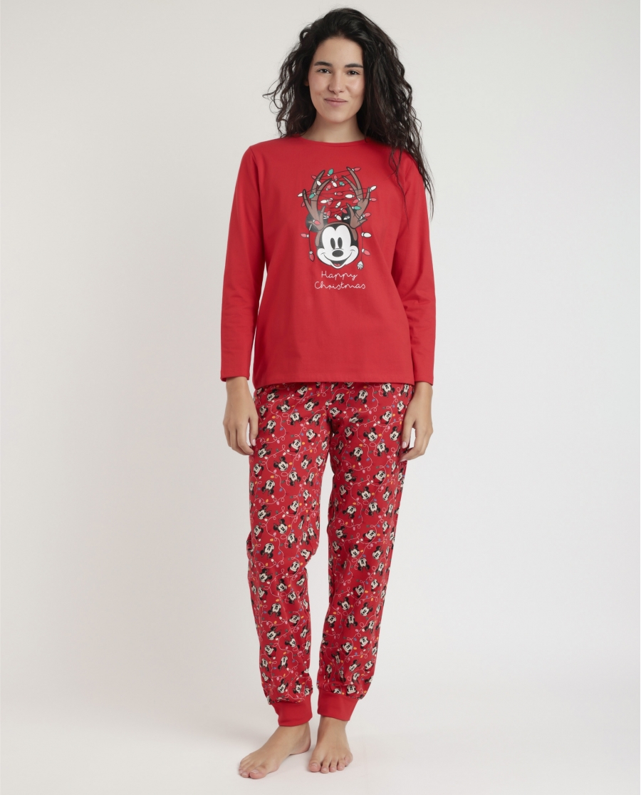 DISNEY Pijama Manga Larga Mickey Xmas para Mujer ROJO