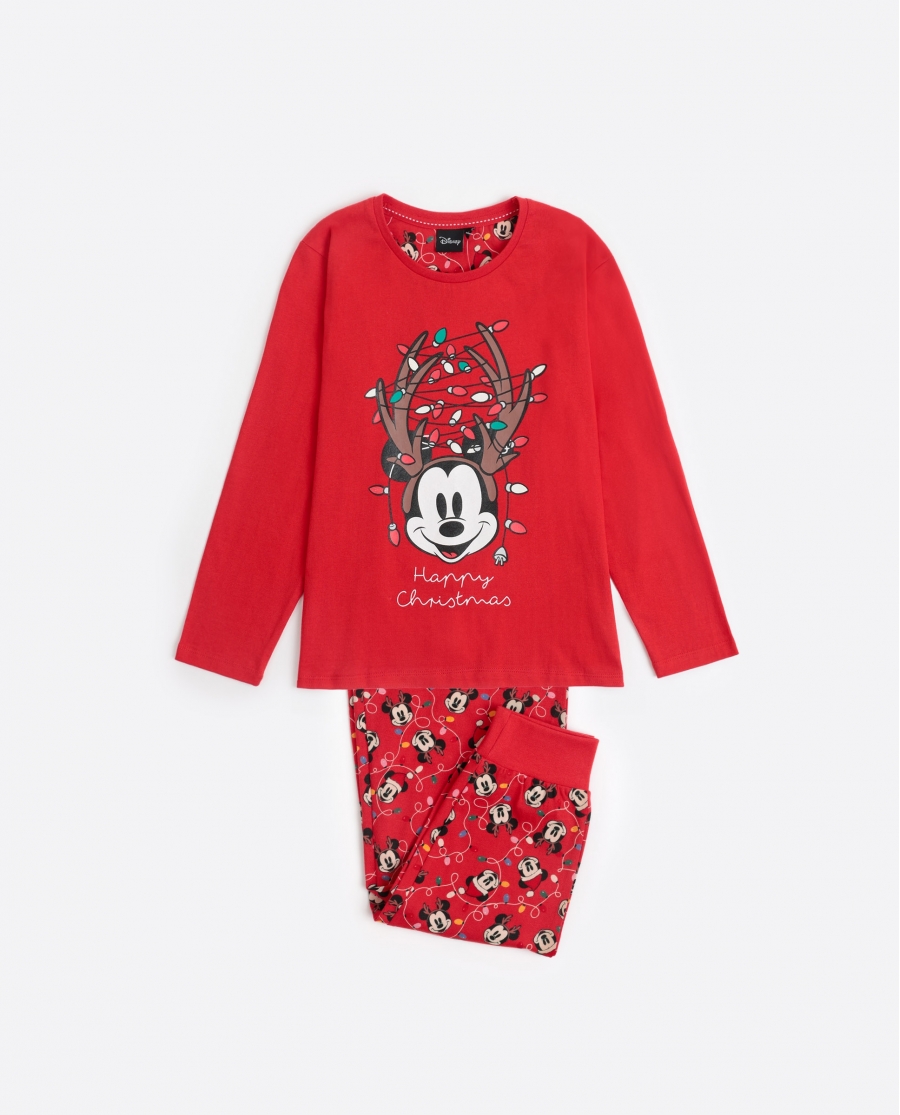 DISNEY Pijama Manga Larga Mickey Xmas para Niña ROJO