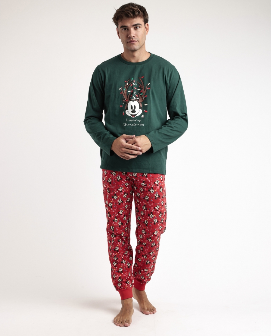 DISNEY Pijama Manga Larga Mickey Xmas para Hombre VERDE