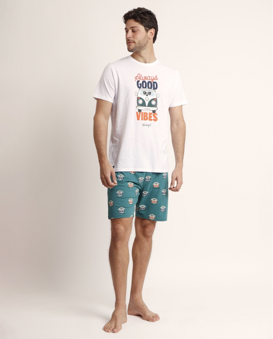 MR WONDERFUL Pijama Manga Corta Furgo para Hombre BLANCO