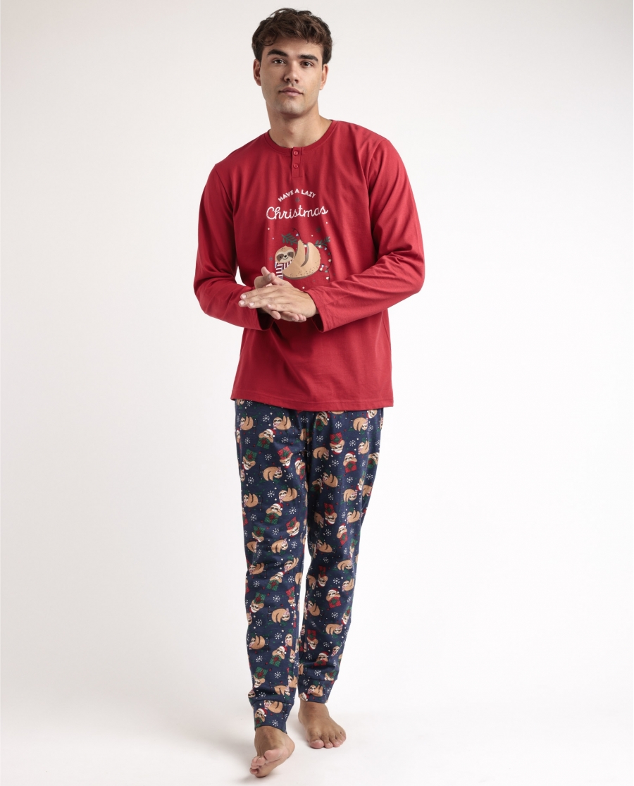 ADMAS Pijama Manga Larga Have a Lazy Christmas para Hombre ROJO