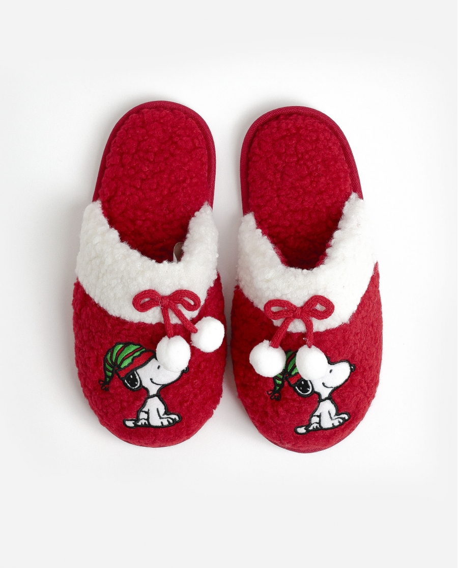 PEANUTS Zapatillas De Estar Por Casa Sherpa Snoopy para Mujer, (Caja 6 unidades) ROJO