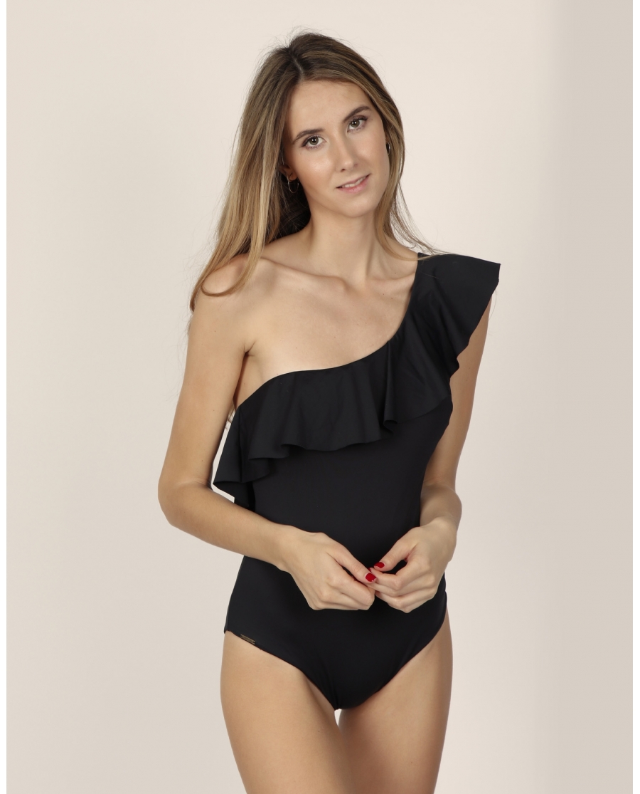 ADMAS Bañador Copas Volante Lateral para Mujer NEGRO