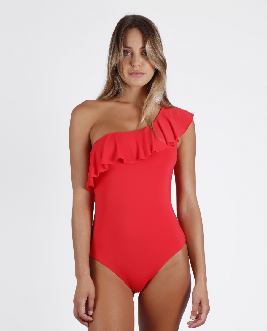 ADMAS Bañador Copas Volante Lateral para Mujer ROJO