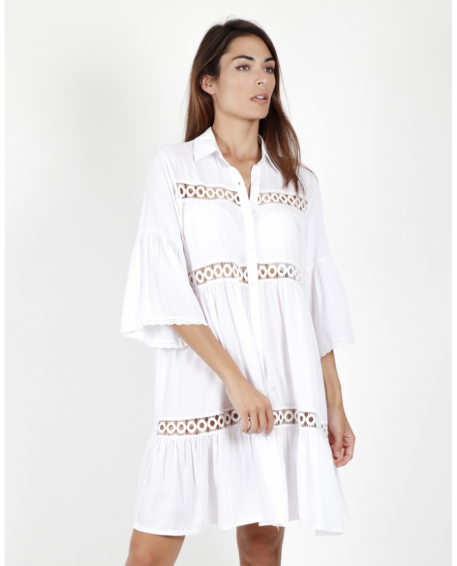 ADMAS Vestido Manga Acampanada Chemise para Mujer BLANCO