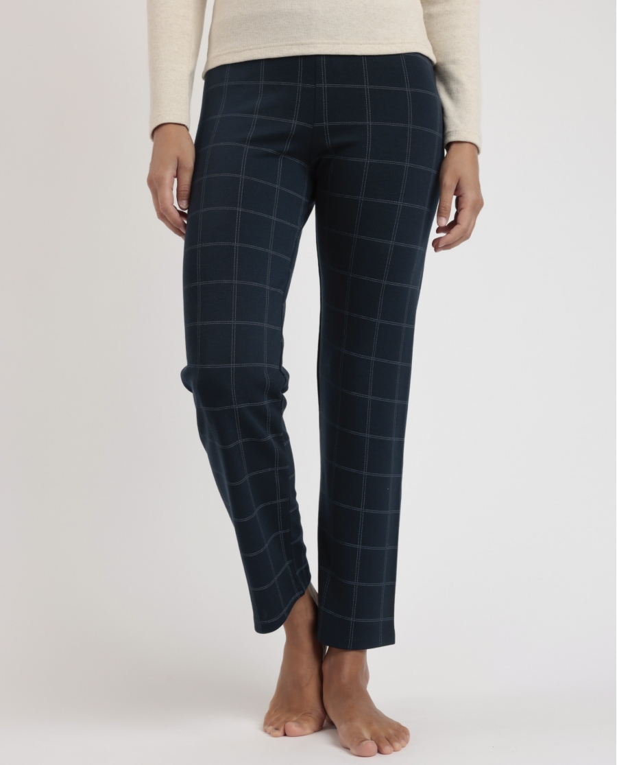 ADMAS Pantalón Elástico Largo Navy Checks para Mujer MARINO