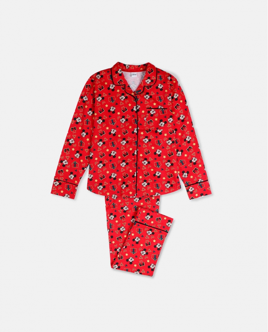 DISNEY Pijama Manga Larga Abierto Mickey Christmas para Niño ROJO