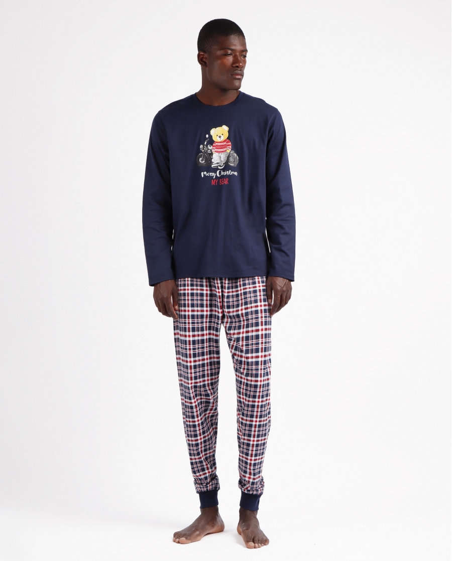 ADMAS Pijama Manga Larga Bear para Hombre MARINO