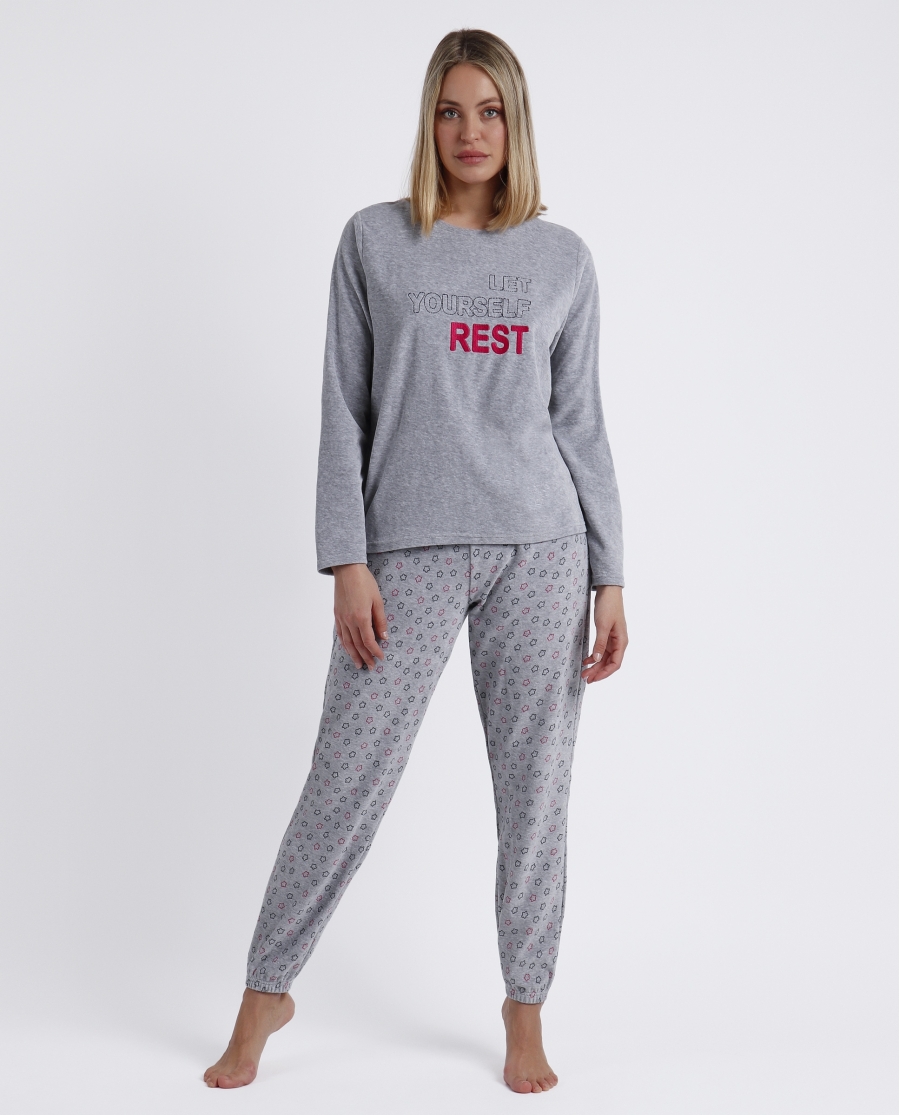 ADMAS Pijama Manga Larga Let Yourself Rest para Mujer GRIS JASPE