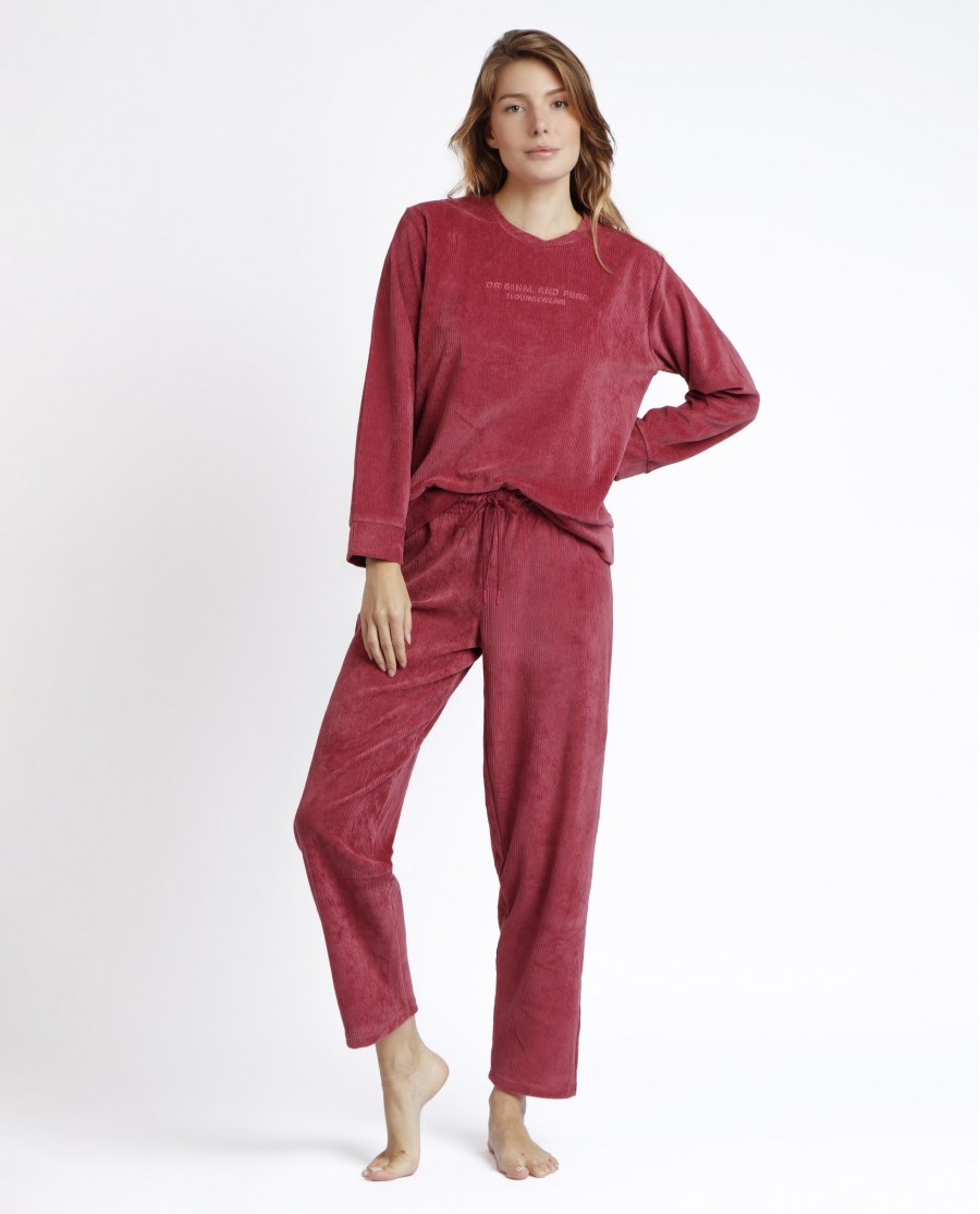 ADMAS Pijama Manga Larga Corduroy para Mujer FRAMBUESA