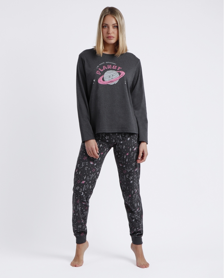 DIVER Pijama Manga Larga Planet para Mujer GRIS JASPE