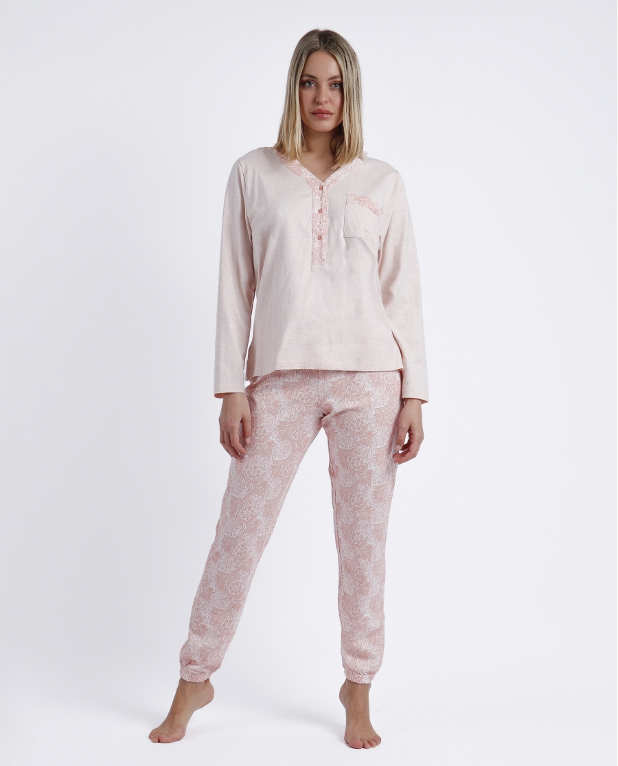 ADMAS CLASSIC Pijama Tapeta Manga Larga Soft Coral Style para Mujer CORAL