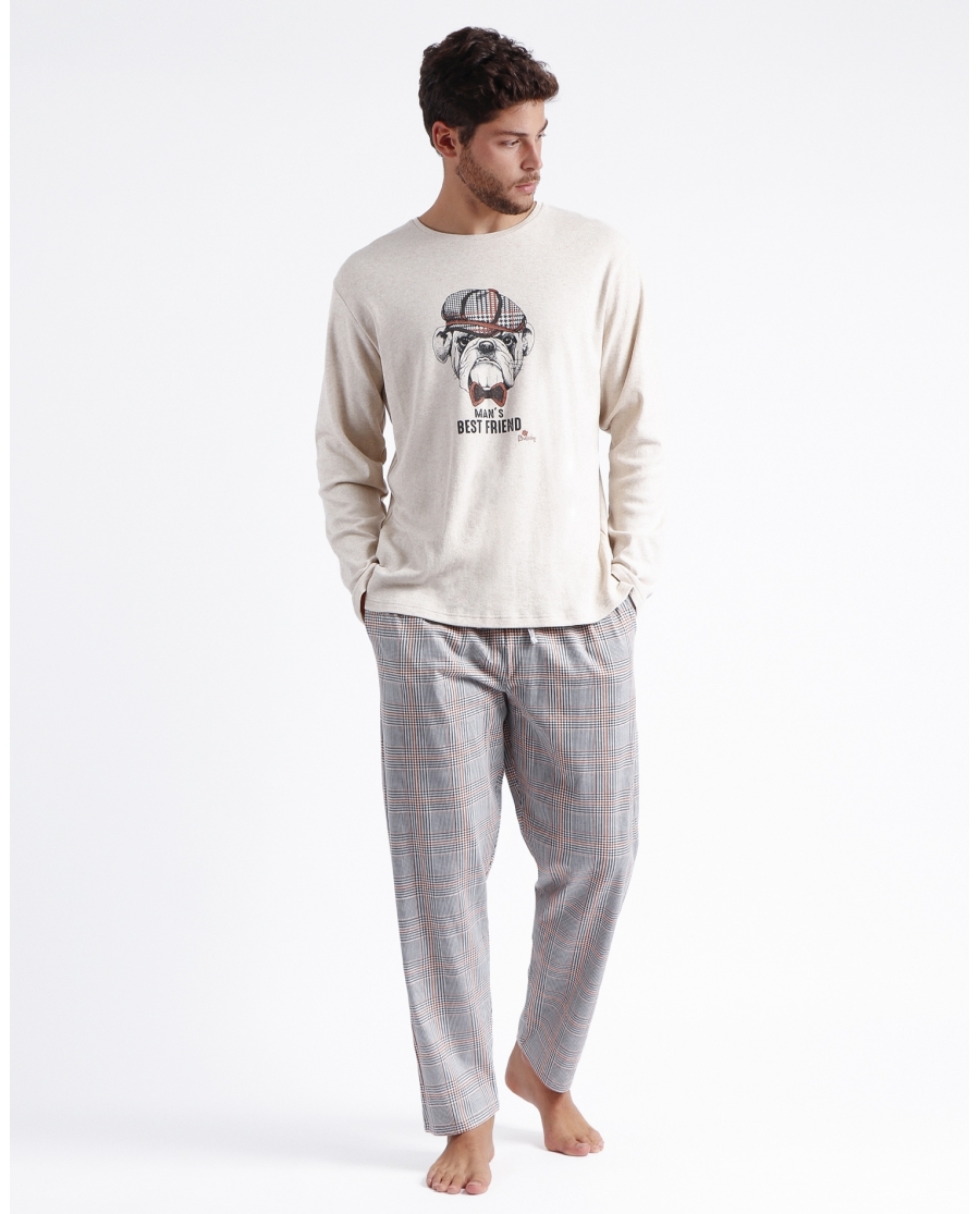 ADMAS Pijama Manga Larga Bulldog para Hombre BEIGE