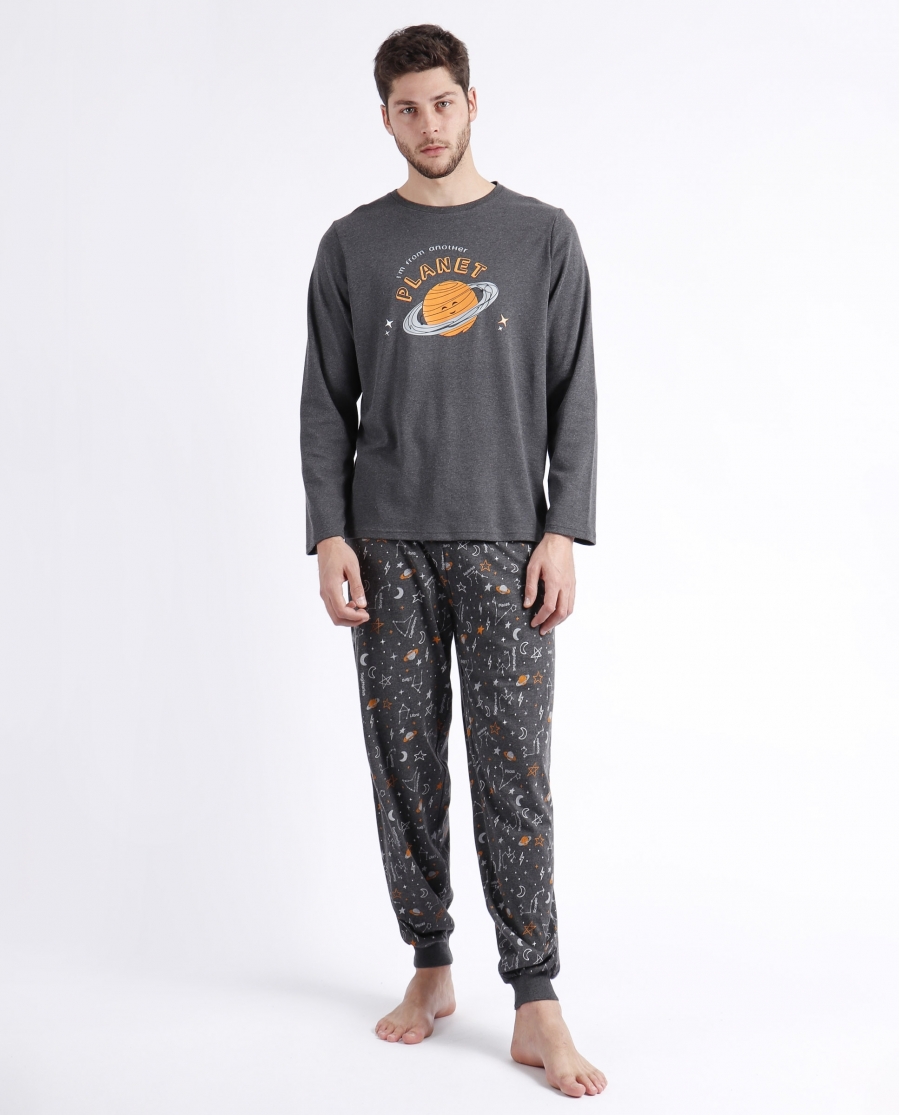 DIVER Pijama Manga Larga Planet para Hombre GRIS JASPE