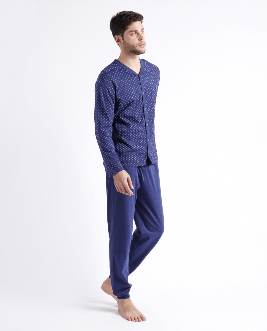 ADMAS CLASSIC Pijama Abierto Manga Larga Abierto Spike para Hombre AZUL