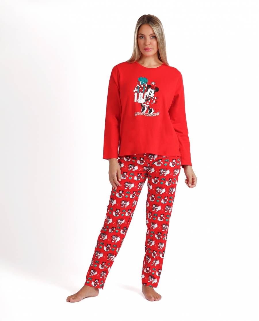 DISNEY Pijama Manga Larga Holidays para Mujer ROJO