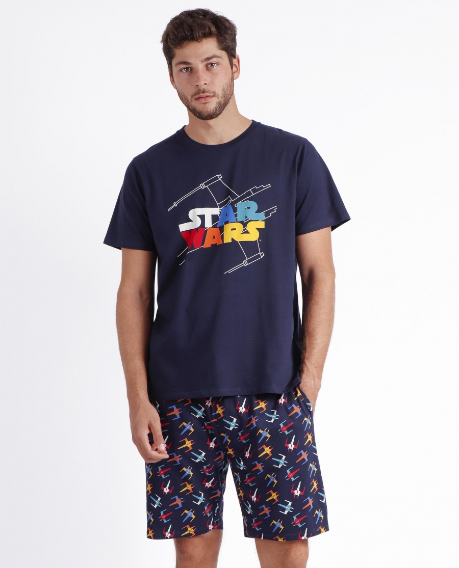 STAR WARS Pijama Manga Corta Arcoiris Nave para Hombre MARINO