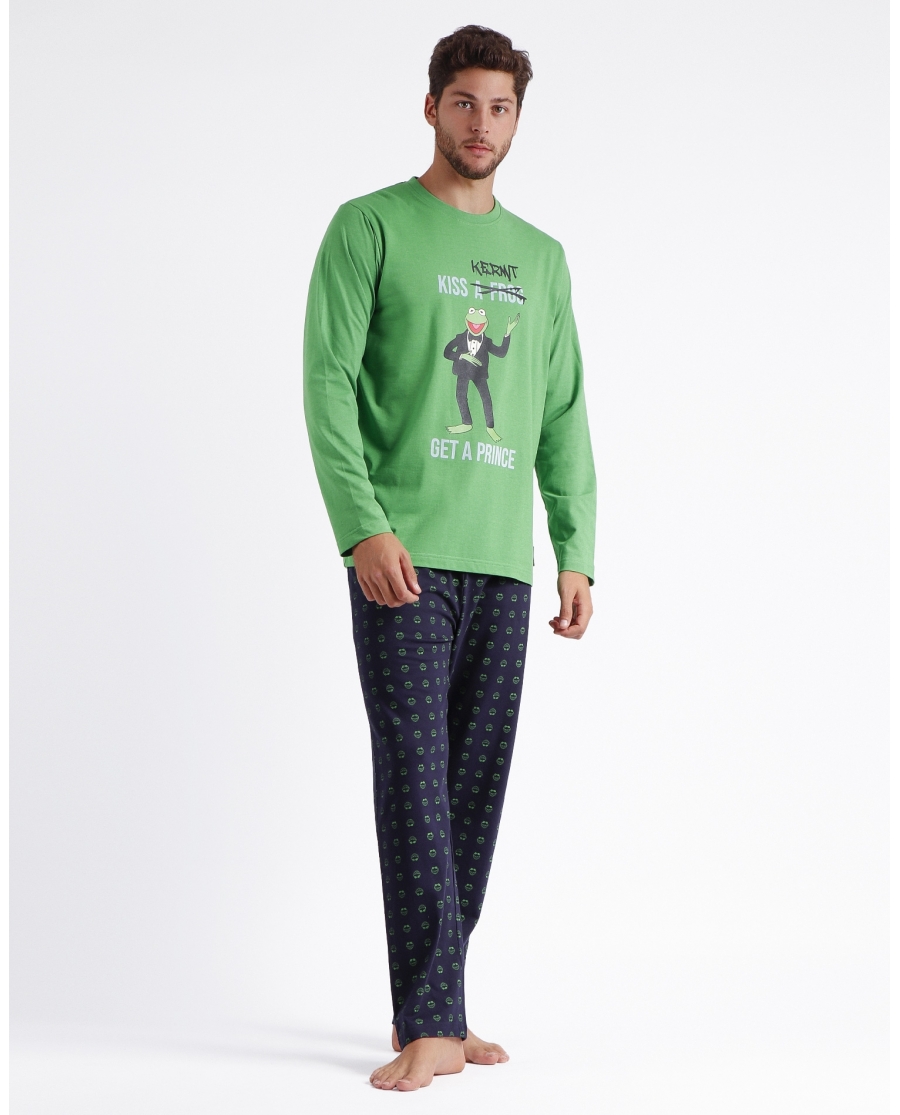 DISNEY Pijama Manga Larga Kermit Kiss para Hombre VERDE