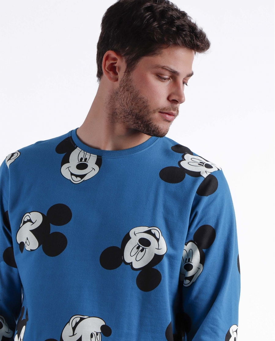 DISNEY Pijama Manga Larga All Over Mickey para Hombre OCEANO