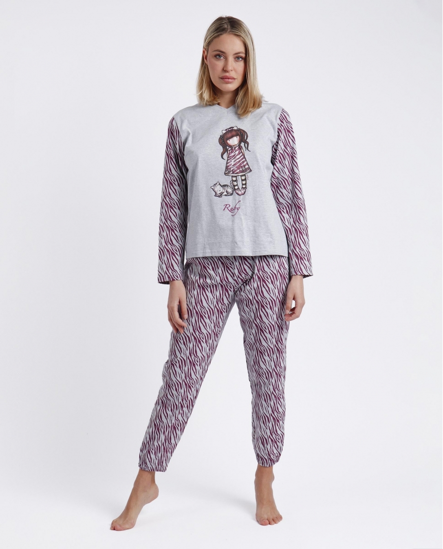 SANTORO GORJUSS Pijama Manga Larga Ruby Wild para Mujer GRIS JASPE