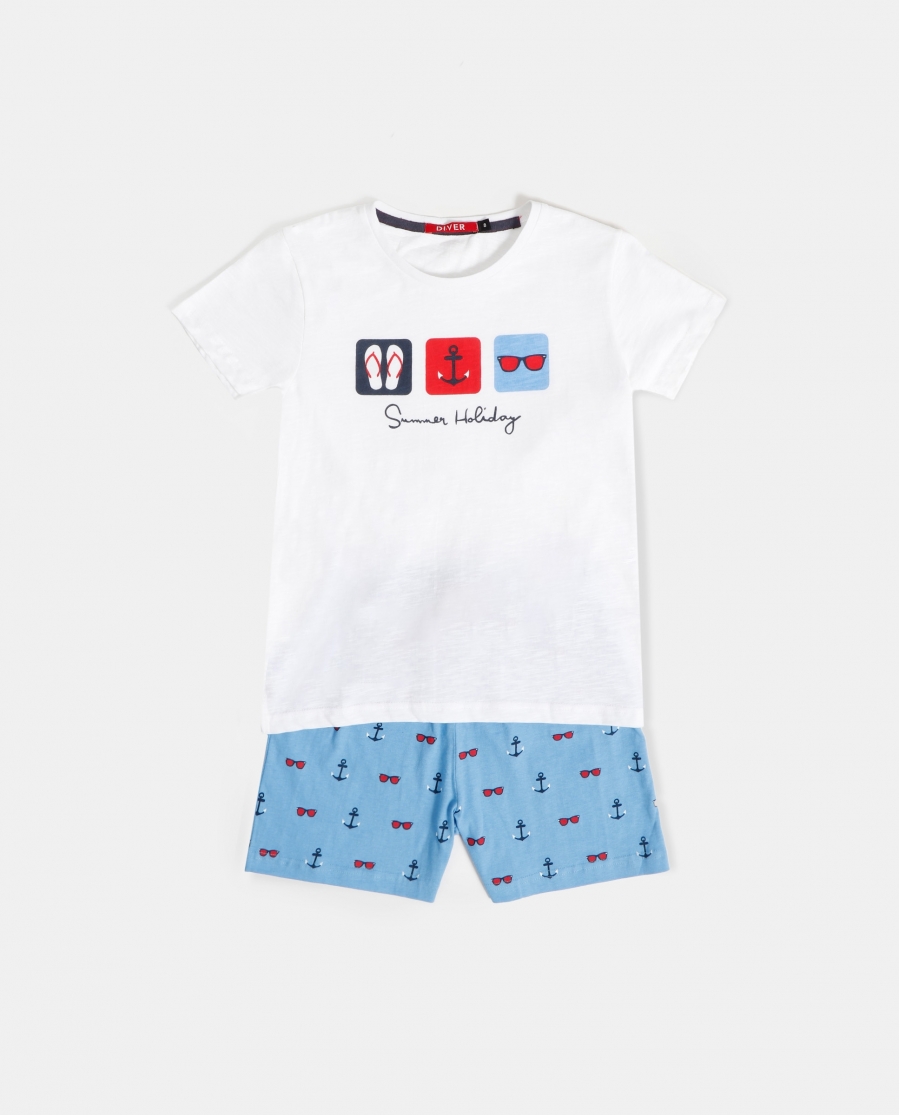 DIVER Pijama Manga Corta Summer Holiday para Niño BLANCO