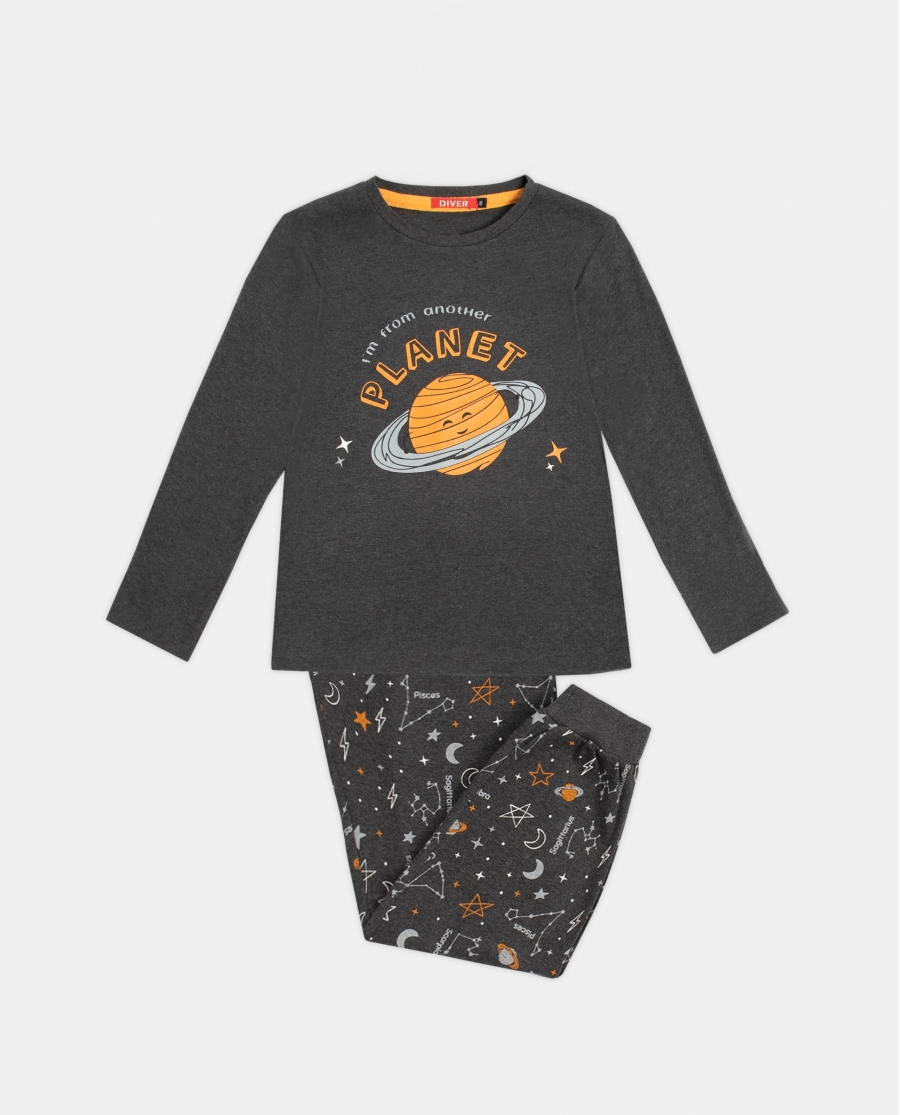 DIVER Pijama Manga Larga Planet para Niño GRIS JASPE