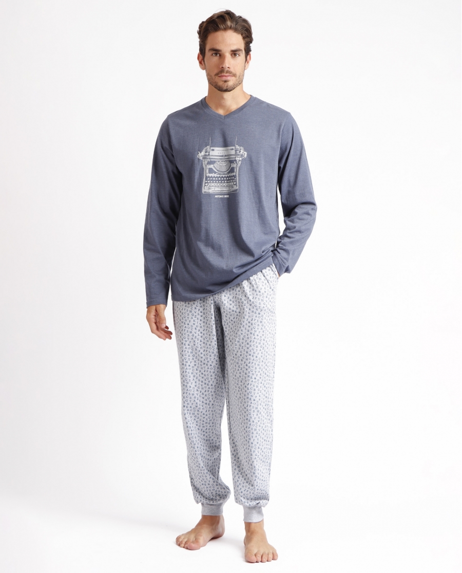 ANTONIO MIRO Pijama Manga Larga Typewriter para Hombre GRIS JASPE