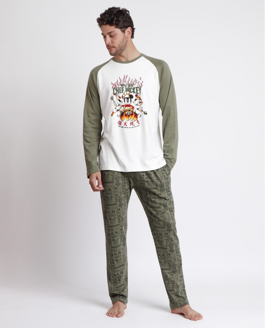 DISNEY Pijama Manga Larga Chef Mickey para Hombre CAQUI