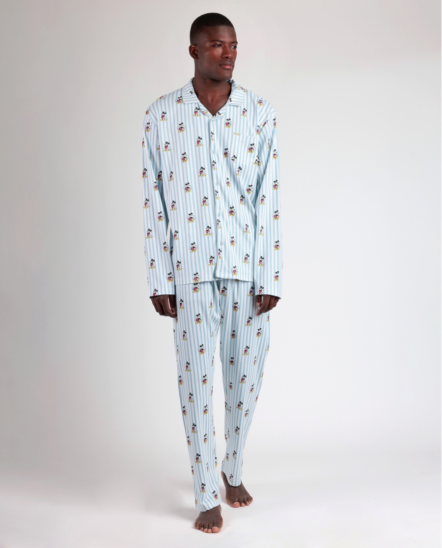 DISNEY Pijama Abierto Manga Larga Mickey New York para Hombre AZUL