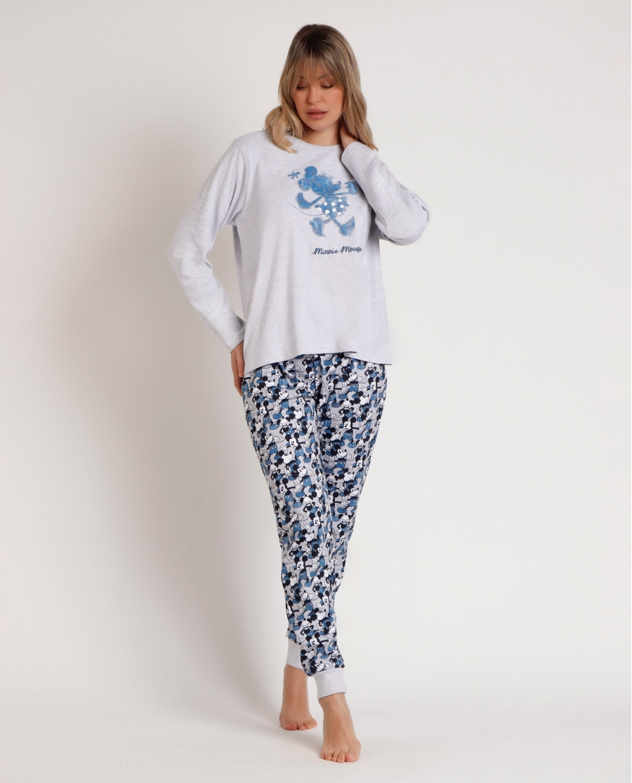 DISNEY Pijama Manga Larga Mickey Jeans para Mujer GRIS JASPE