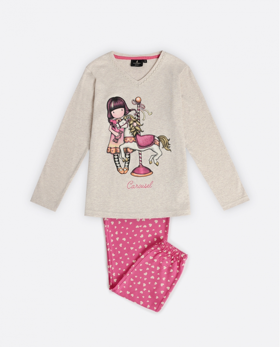 SANTORO GORJUSS Pijama Manga Larga Carousel para Niña BEIGE