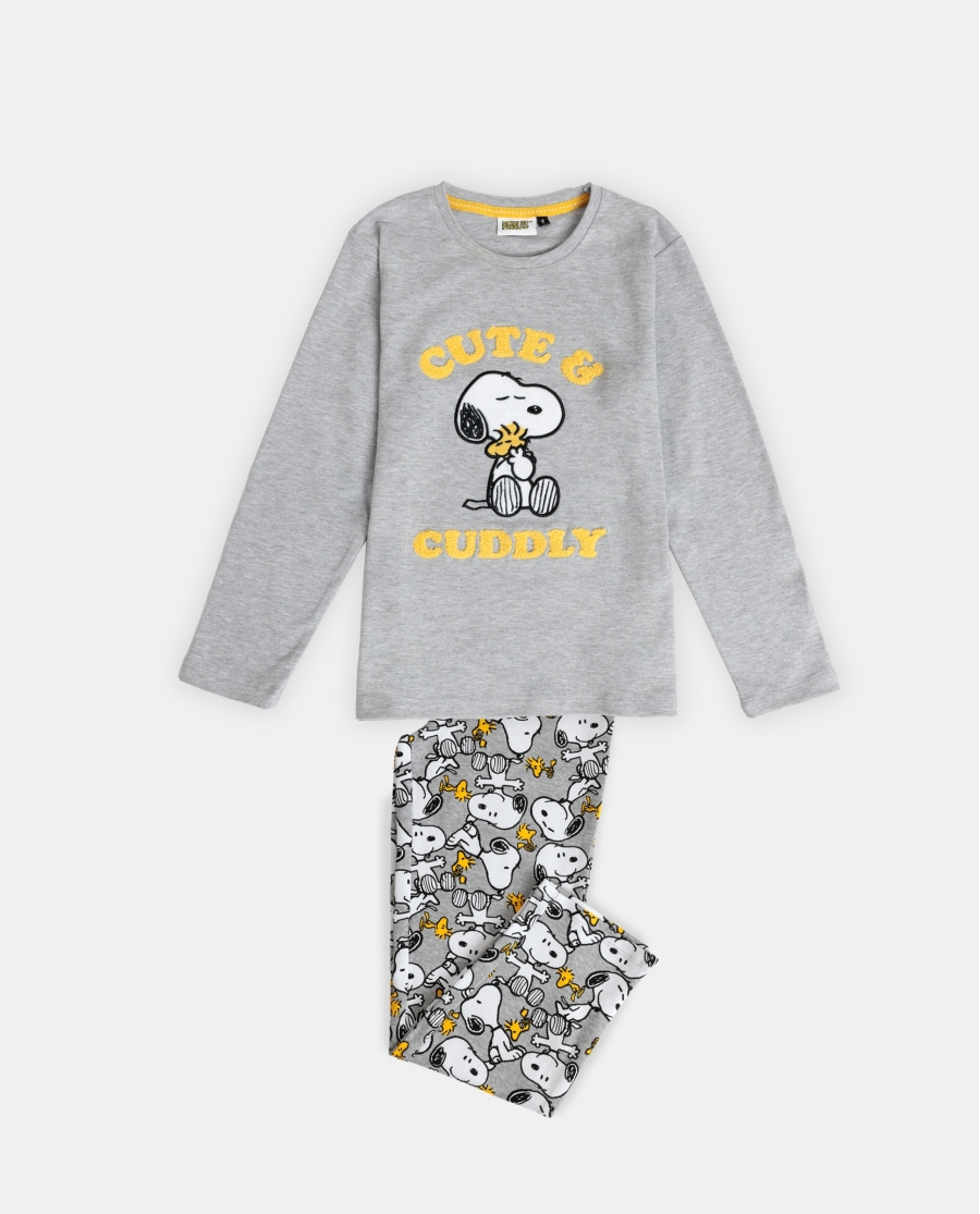 PEANUTS Pijama Manga Larga Snoopy Funny para Niña GRIS JASPE