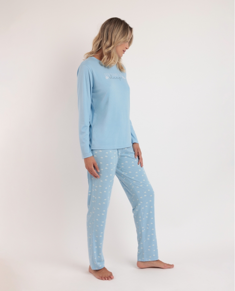 STAY AT HOME Pijama Manga Larga It´s Time To Sleep para Mujer AZUL