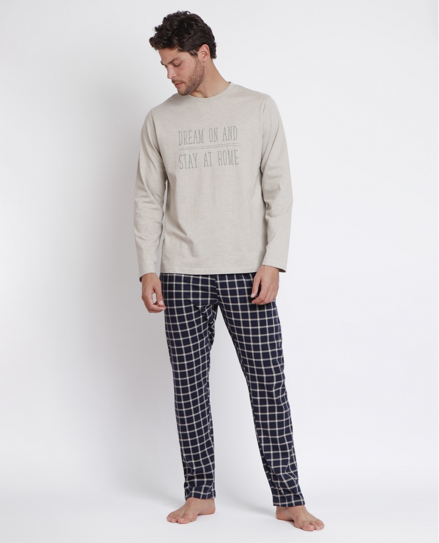 STAY AT HOME Pijama Manga Larga Dream On para Hombre BEIGE