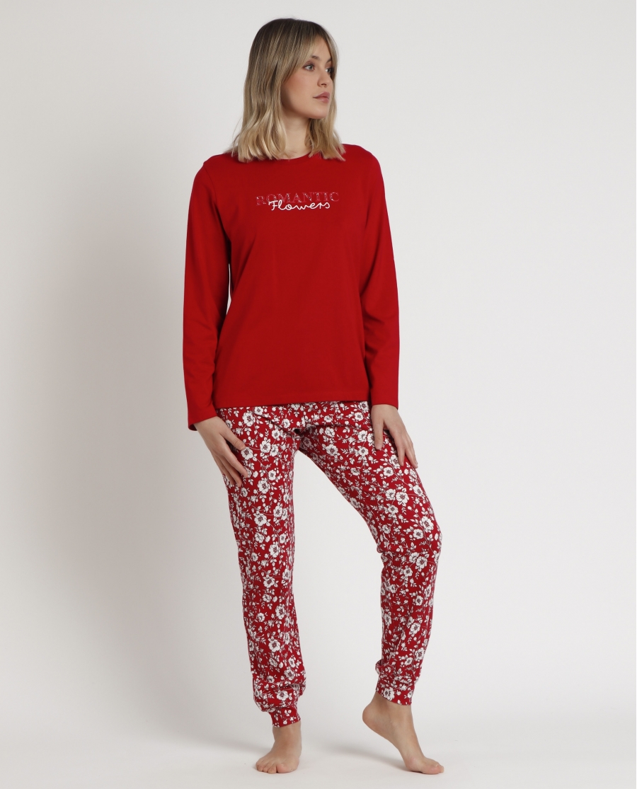 ADMAS GARDEN Pijama Manga Larga Romantic Winter para Mujer ROJO