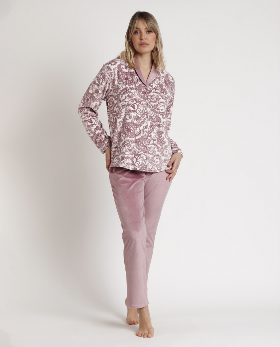 ADMAS CLASSIC Pijama Abierto Manga Larga Velvet Cachemire para Mujer PETALO