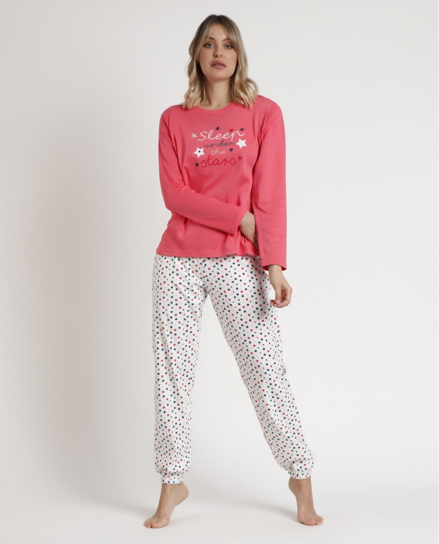 ADMAS Pijama Manga Larga Star D para Mujer CORAL