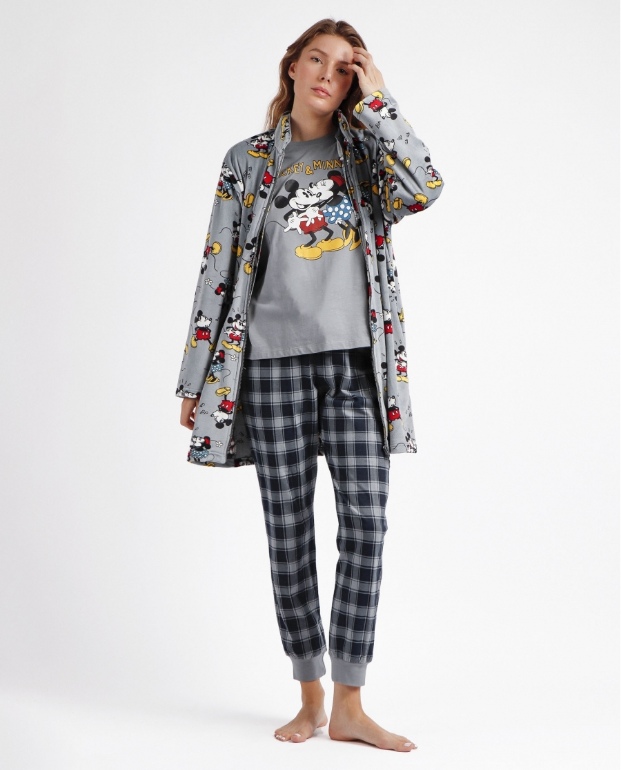 DISNEY Bata Manga Larga Calentita Mickey Grey para Mujer GRIS