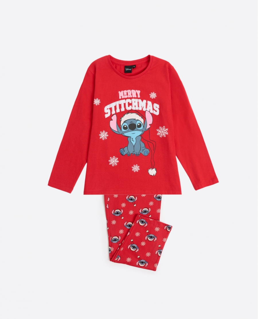 DISNEY Pijama Manga Larga Stitchmas para Niña ROJO