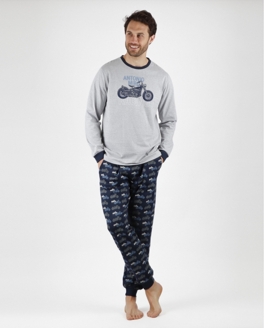 ANTONIO MIRO Pijama Manga Larga Racing para Hombre GRIS JASPE