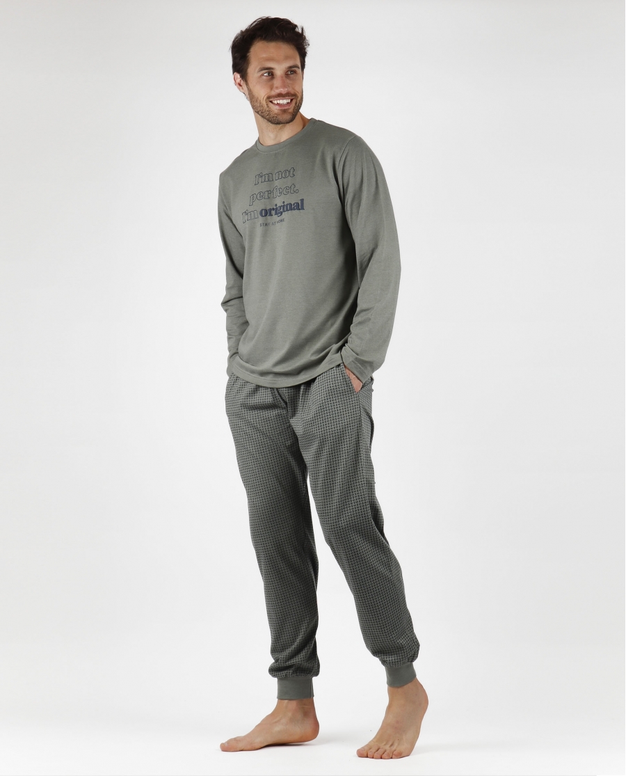 STAY AT HOME Pijama Manga Larga Perfect para Hombre CAQUI