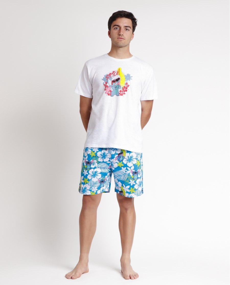 DISNEY Pijama Manga Corta Lilo & Stitch para Hombre AZUL