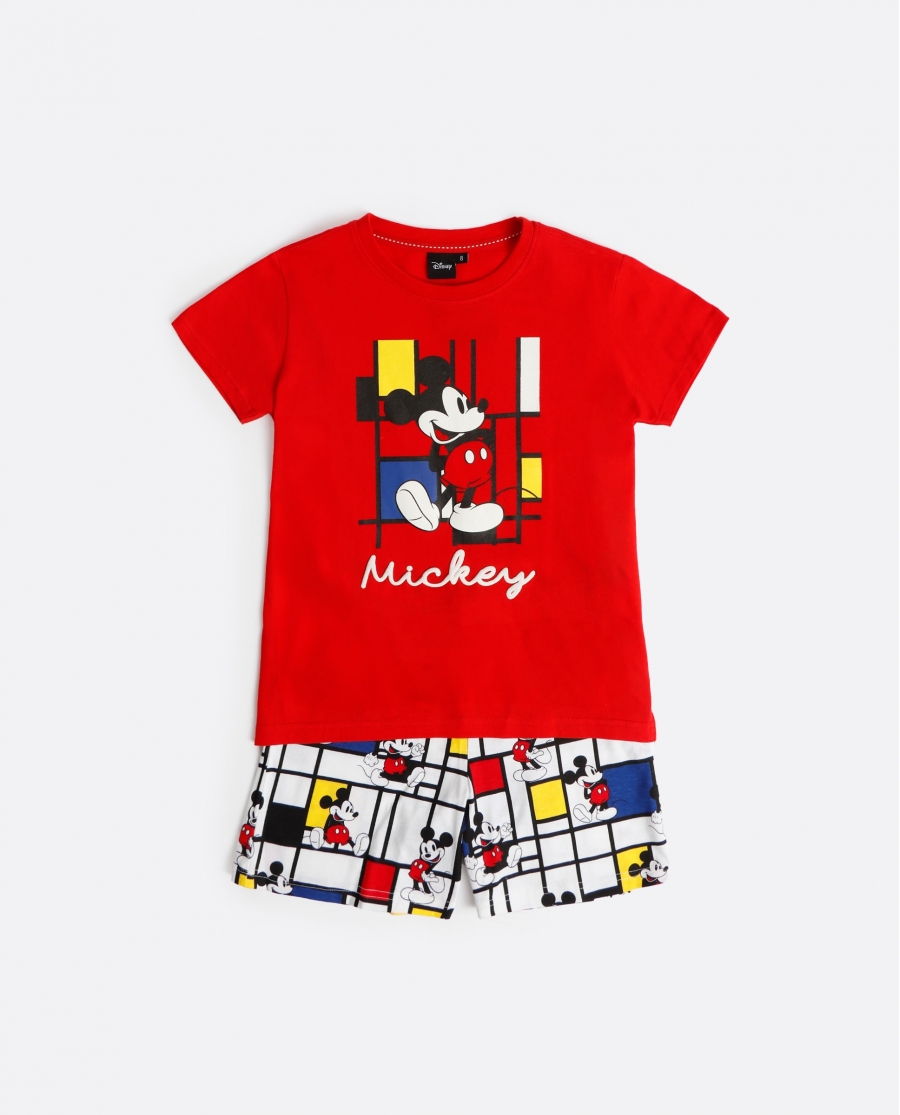 DISNEY Pijama Manga Corta Mickey Mondrian para Niño ROJO