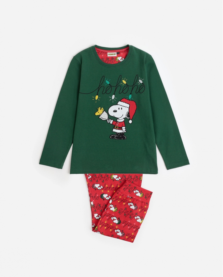 PEANUTS Pijama Manga Larga Ho Ho Ho para Niño VERDE