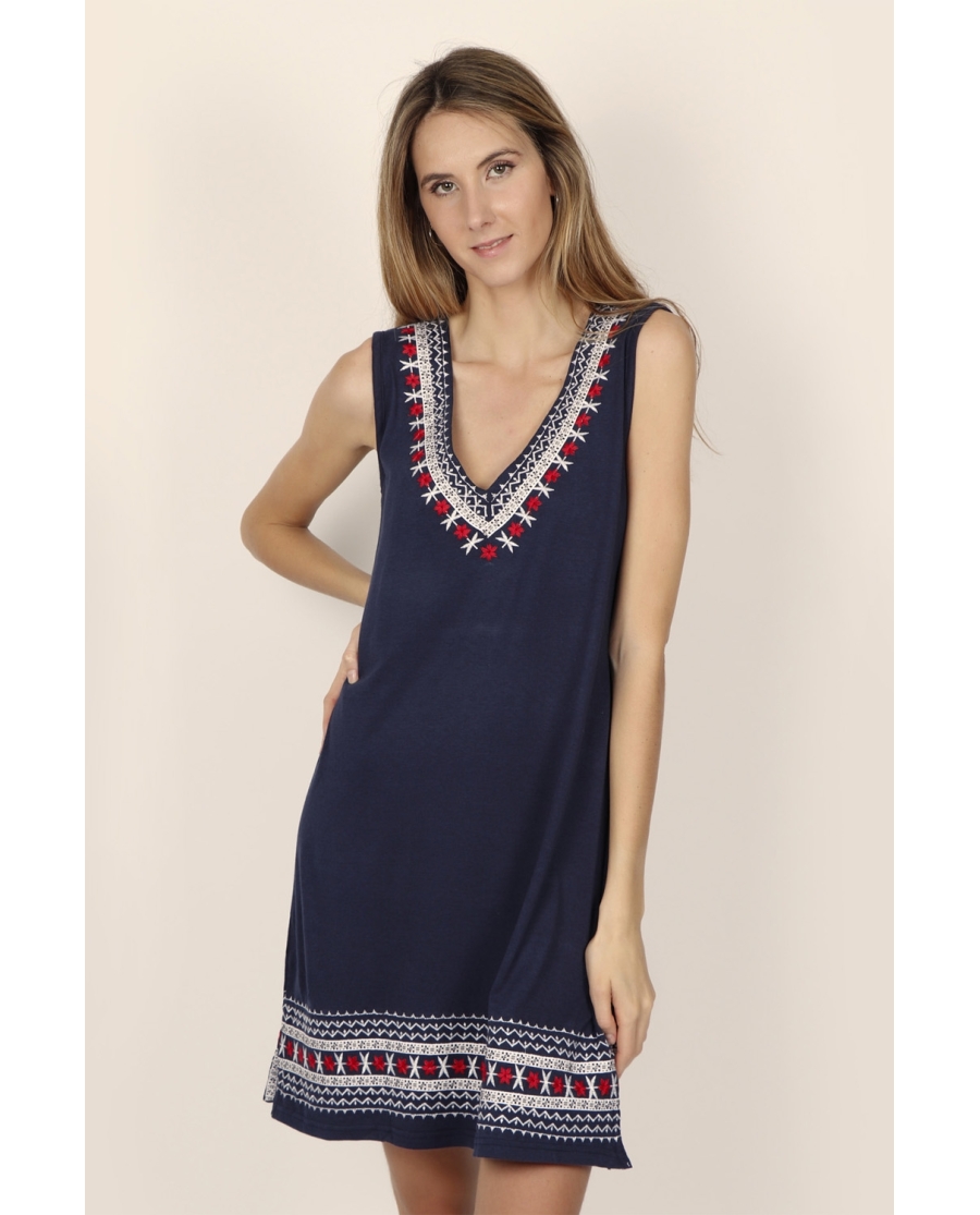 ADMAS Vestido Playa Tirantes Navy Tribal para Mujer MARINO